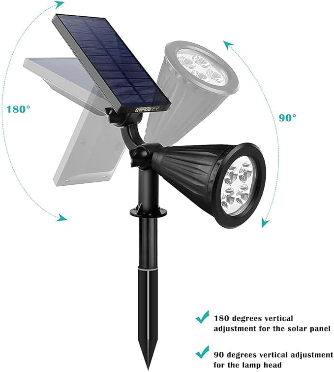 URPOWER Solar Lights Outdoor Adjustable Spot Lights Outdoor 2-in-1 Waterproof Landscape Spotlights Wall Light Dusk-to-Dawn Solar Powered Light for Garden Yard (2 Pack Warm)