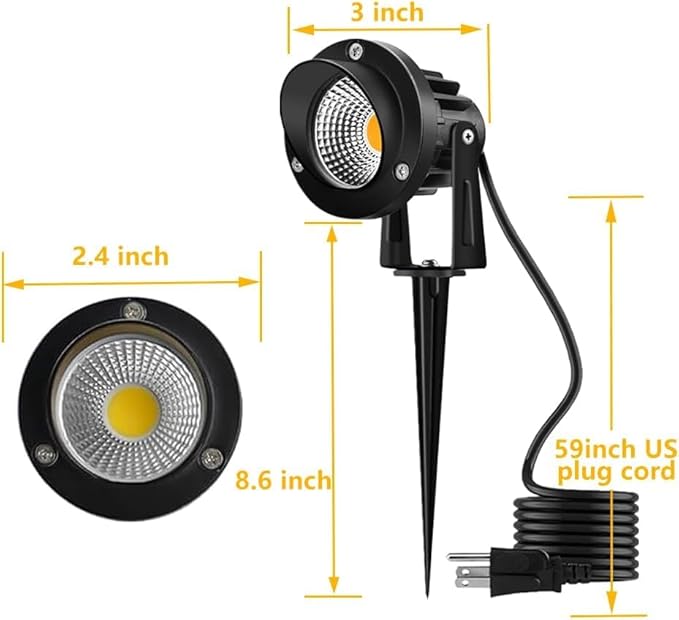 Romwish 120V LED Landscape Spotlights 10W Outdoor Spotlights for Yard 3000K Warm White 120V AC Spot Light with Ground Spike Waterproof Landscape Lighting for House Garden Lawn Decorative - 4 Pack