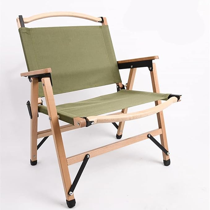 UNISTRENGH Wooden Folding Camping Chair Portable Beech Wood Outdoor Backrest Chair for Road Trip Fishing Beach Patio and Backyard (Military Green)