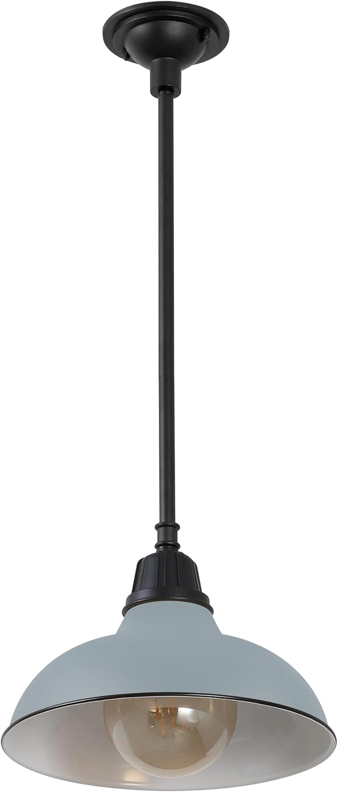 JONATHAN Y 12.25 Matte Silver 1-Light Blue Farmhouse Indoor/Outdoor LED Pendant Iron Hanging Light and Black Metal Shade Rustic Ceiling Lamp for Kitchen Island LED Bulb Included (JYL7611K)
