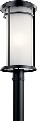 Kichler Toman 1 Light Outdoor Post Mount in a Deep Black Finish with Clear Satin Etched Glass Shade for Front Yard or Around a Patio (22 H x 10 Dia) 49690BK