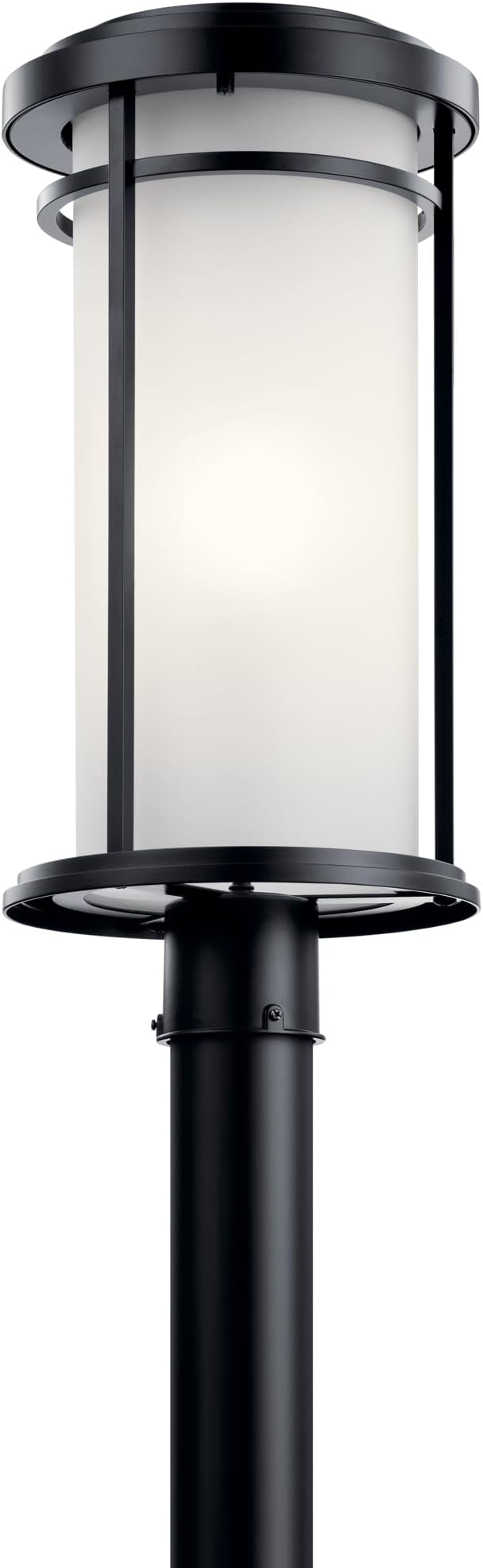 Kichler Toman 1 Light Outdoor Post Mount in a Deep Black Finish with Clear Satin Etched Glass Shade for Front Yard or Around a Patio (22 H x 10 Dia) 49690BK