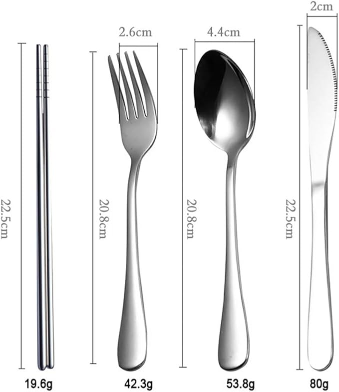 8Pcs Tableware Reusable Travel Cutlery Set Camp Utensils Set with Stainless Steel Spoon Fork Chopsticks Straw Portable Case