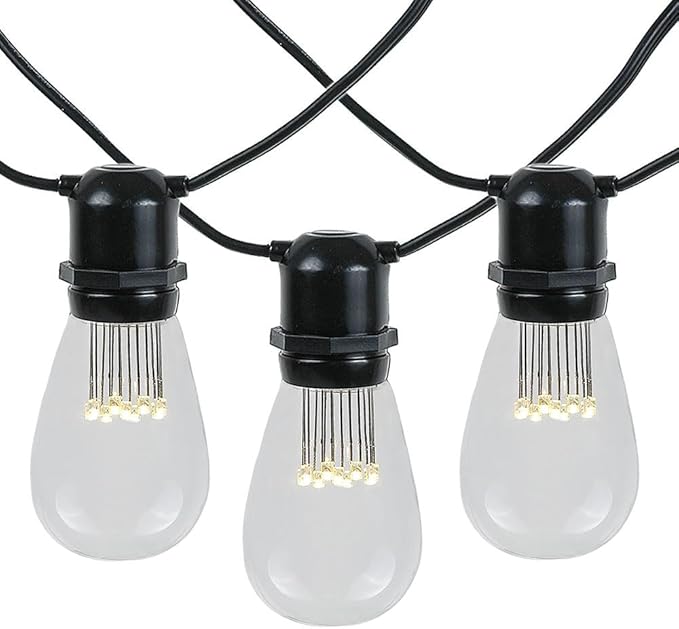 37.5 Foot S14 LED Edison Outdoor String Lights - Commercial Grade String Lights - Backyard Garden Gazebo – Cafe Market Light Set – Vintage Patio String Lights - Black Wire - 25 S14 LED Bulbs