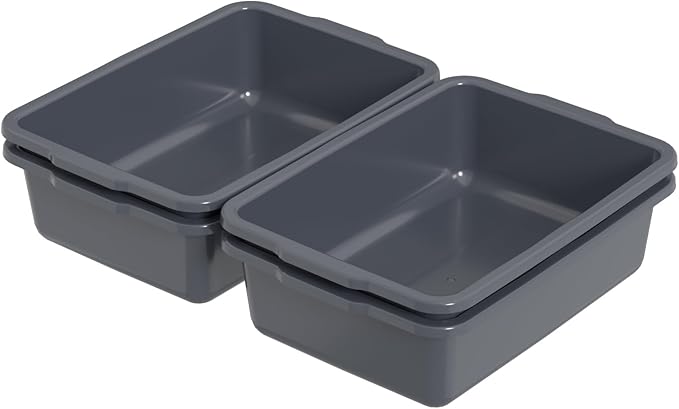32 Liter Large Commercial Bus Trays Tote Box Grey Plastic Wash Basins Set of 4