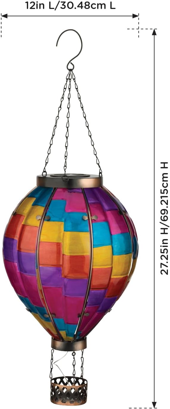 Regal Art &amp Gift Hot Air Balloon Solar Lantern – Hanging Solar-Powered LED Lights Waterproof Portable Decorative Outdoor Lamp Made of Metal &amp Glass for Garden Patios &amp Pathway – Stripe(X