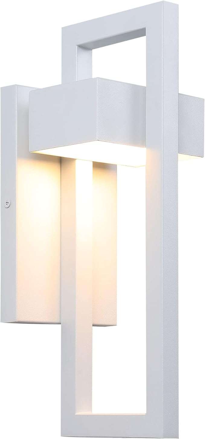 LamQee Outdoor Wall Lights Modern Exterior Lighting Fixtures 3000K Integrated LED Outdoor Wall Sconce Lighting Matte White Outside Wall Mount Lights for House Front Door Porch Garage Patio 1 Pack