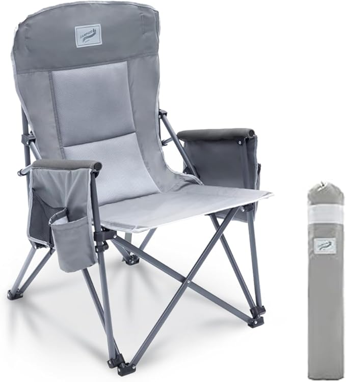 Heavy Duty Portable Folding Camping Chair for Adults with Comfy Padded Backrest | for Outdoor &amp Sports Backpacking Beach Lawn Hunting Tailgating Fishing | Supports 400 Lbs