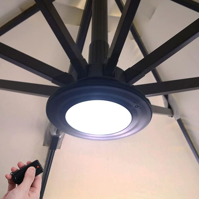 Umbrella Lights with Remote Rechargeable Patio Cantilever Umbrella Lights with 3 Brightness Modes for Offset Patio Umbrella in Outdoor &amp Garden (Black)