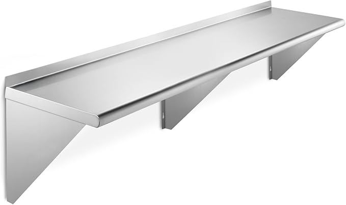 18 x 72 Stainless Steel Wall Mount Shelf with Backsplash Commercial Grade -18 Gauge Shelving for Restaurant Kitchen Utility Room Garage