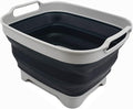 SAMMART 7.5L (2 Gallons) Collapsible Dishpan with Draining Plug - Foldable Washing Basin - Portable Dish Washing Tub - Space Saving (Grey/Slate Grey 1)
