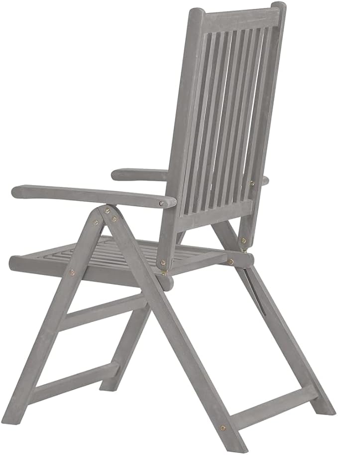 8-Pack Garden Recliner Chairs Set Grey Solid Acacia Wood 5-Position Folding Outdoor Lounge Chairs Weathered Finish for Patio Balcony Terrace Lawn 27.6 x 22 x 43.3 in