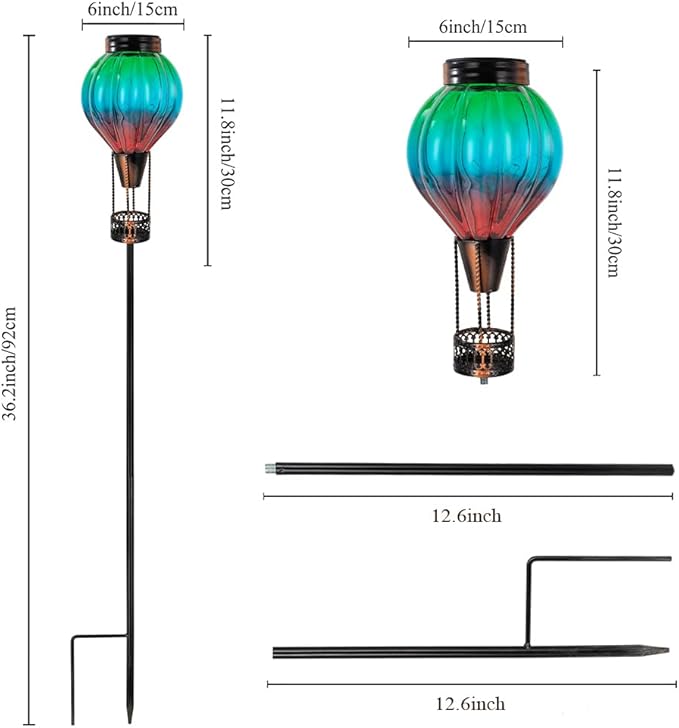 Solar Garden Lights Outdoor Waterproof with Hot Air Balloon Led Garden Lights Outdoor Solar Landscape Stake Light Decor for Outside Pathway Walkway Yard Patio