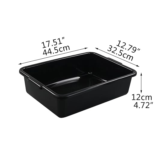13 L Plastic Commercial Bus Tubs 4 Pack Rectangular Washing Up Bowl Black