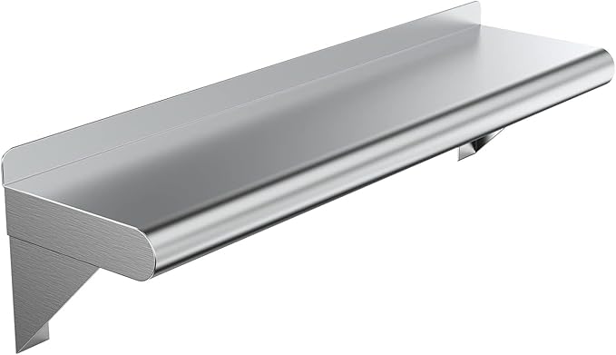 NSF Certified 18 Gauge Heavy Duty Stainless Steel Wall Shelf with Brackets for Kitchens Utility Rooms Storage Offices &amp Home (24x6)