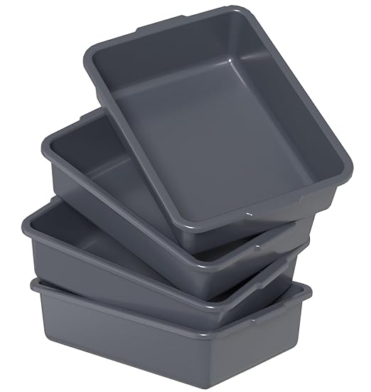13 L Plastic Commercial Bus Tubs Restaurant Bus Tub Tote Box 4 Packs Gray