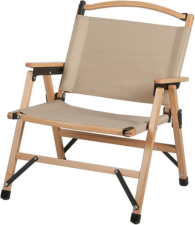 UNISTRENGH Wooden Folding Camping Chair Portable Beech Wood Outdoor Backrest Chair for Road Trip Fishing Beach Patio and Backyard (Khaki_2)