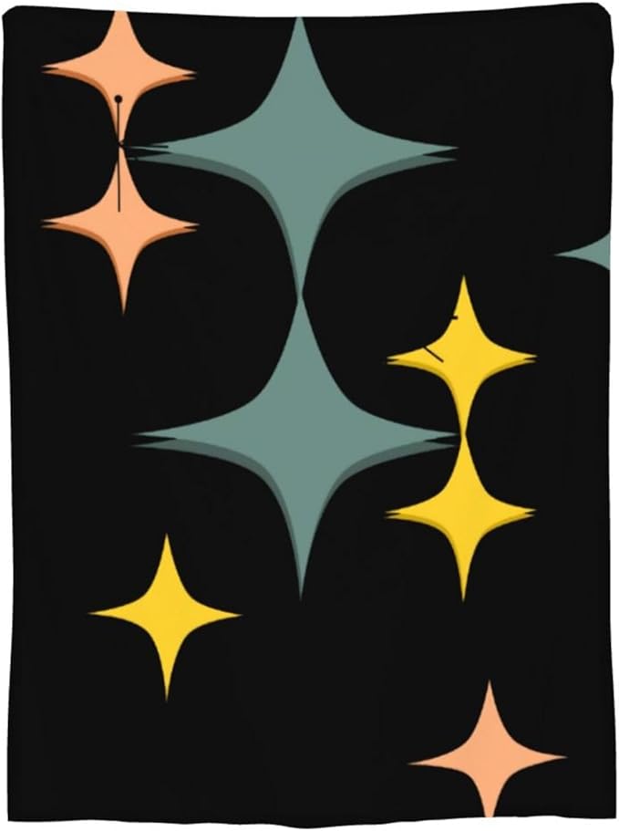 60X50 Mid Century Modern Eames Atomic Starbursts Lightweight Flannel Blanket - Soft and Breathable Polyester Suitable for Travel Camping and Home Decoration