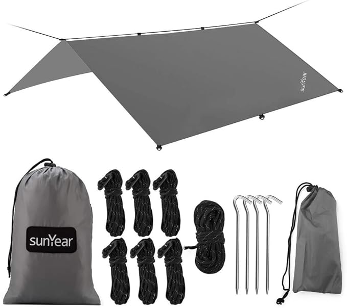 Hammock Rain Fly Tent Tarp Provides Effective Protection Against Rain Snow. 32ft Long Ridgeline. Big 9.8x9.5ft Durable Waterproof 210D Oxford. 6 Reflective Guy Lines 2 Stuff Sacks. Easy Assembly