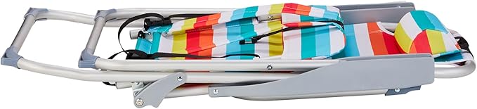 Backpack Beach Chairs Low 5 Position Beach Chair with Pouch Straps Folding Lightweight Reclining Aluminum Lay Flat Single (Rainbow Stripes High)