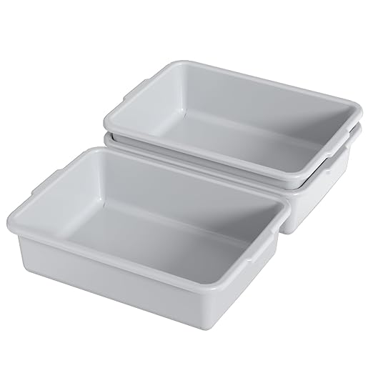 13 L Commercial Bus Tub 3 Pack Plastic Utility Bus Box Dishpan Light Gray