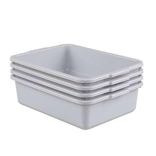 4-Pack Commercial Bus Tub Box 8 L Small Dish Pans for Washing Dishes Grey