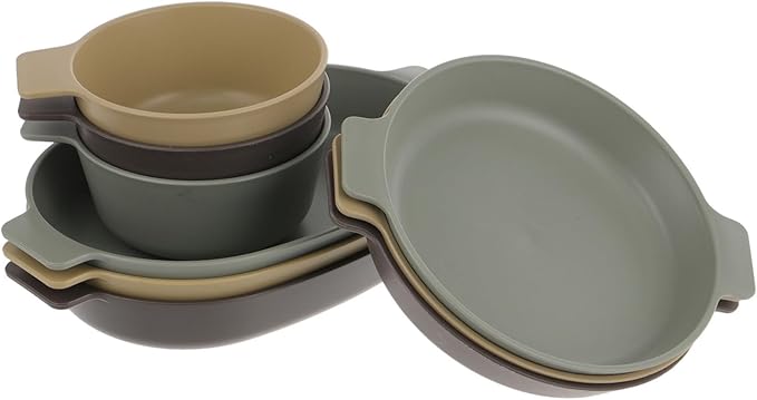 Portable Dish Set Outdoor Camping Bowl Plate Plastic Dinnerware Set Speckled Dinnerware for Dining Table