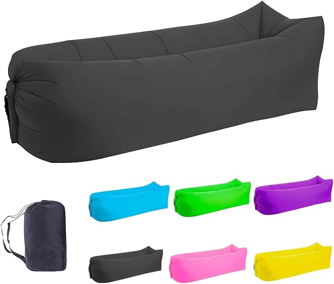 Inflatable Lounger Air Sofa Hammock Inflatable Couch for Camping Portable Waterproof Anti-Air Leaking Pouch Couch Air Chair for Outdoor Beach Hiking Picnics Music Festivals (Black)