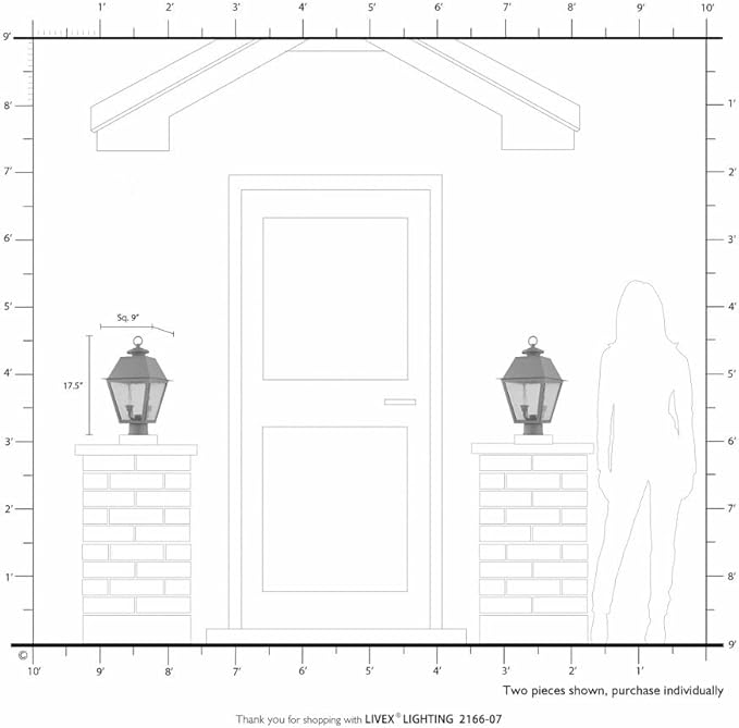 Livex 2166-01 Transitional Two Light Outdoor Post Lantern from Mansfield Collection Finish Antique Brass 16.50x9.00x9.00