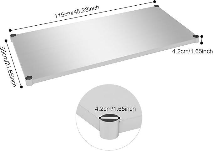 Eapmic Undershelf for Work Tables Adjustable Lower Shelf Stainless Steel Bottom Shelf Add for Commercial Prep Table Restaurant Kitchen Bakery Garage Workshop Use (45.28x21.65in)