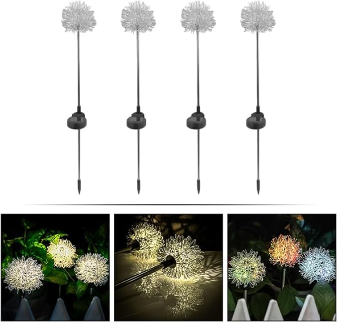 POPETPOP Dandelion Solar Garden Lights Led Decorative Outdoor Ground Stake Lighting for Lawn Pathway Yard No Wiring Needed