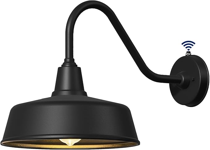 12.6 Inch Large Outdoor Gooseneck Barn Lights from Dusk to Dawn Classic Black Farmhouse Lights Waterproof and Rustproof Porch Lights for House Garden Garage Patio.