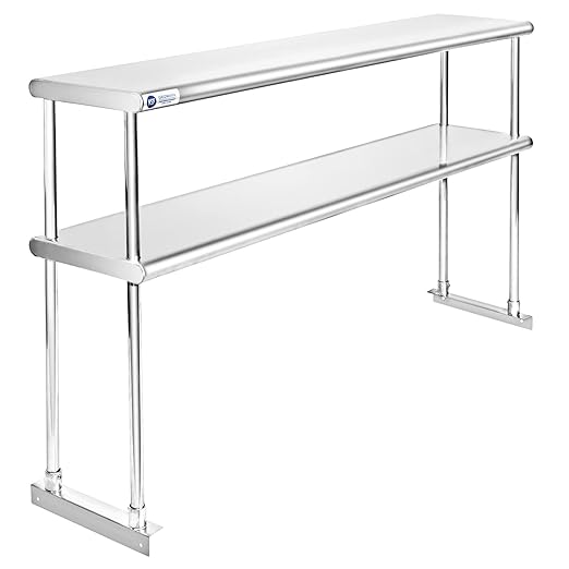 GRIDMANN NSF Stainless Steel Commercial 2 Tier Double Overshelf 60 in. x 12 in. for Kitchen Prep &amp Work Table