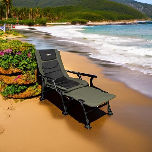 VINGLI Heavy Duty Fishing Chair with Footrest Support 440 LBS Oversized Camping Chairs with 160° Adjustable High Back Beach Chair for Outdoors/Yard/Forest