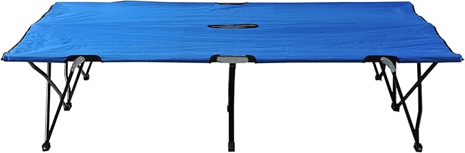 Outsunny 2 Person Folding Camping Cot for Adults 50 Extra Wide Outdoor Portable Sleeping Cot with Carry Bag Elevated Camping Bed Beach Hiking Blue