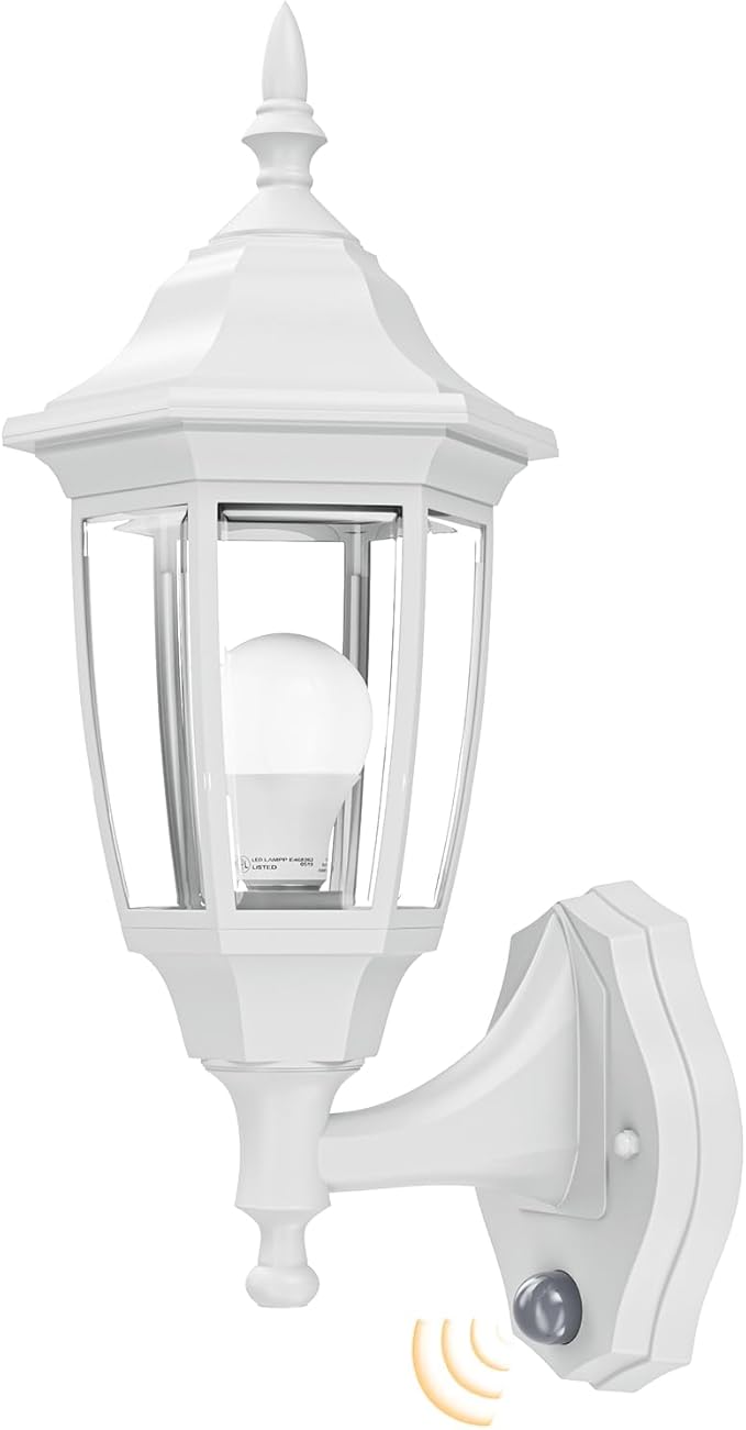 EMART Dusk to Dawn Plastic Outdoor Wall Light Fixtures with Bulbs Waterproof and Anti-Corrosion Porch Sconces Exterior Lanterns Wall Mount Lamp for Outside Garage Front Door Patio 1 Pack White