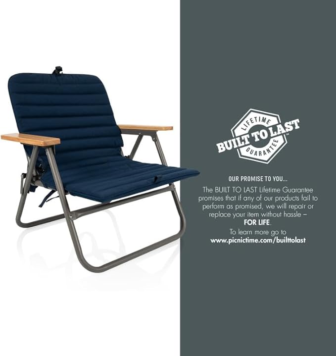 Picnic TIME Descanso Padded Beach Chair Low Camping Chair with Removable Washable Cover Backpack Beach Chair