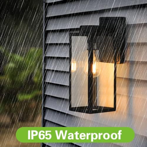 Extra Large Outdoor Wall Lantern20 Inch Outdoor Wall Lights Exterior Waterproof Wall Sconce Anti-Rust Wall Mounted Lighting with Glass Shade Matte Black Wall Lamp with E26 Socket for Porch