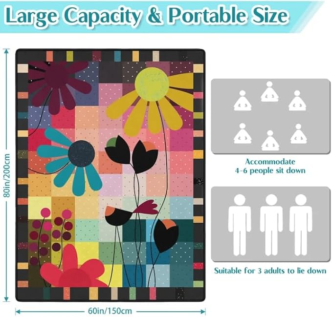Abstract Floral Picnic Blankets Waterproof Foldable 60″X80″ Thick Picnic Mat Outdoor Blanket for Grass Modern Beach Blanket Sandproof Picnic Accessories for Camping Party Park Travel