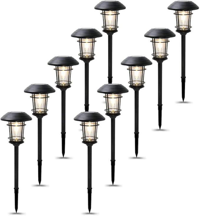 Grand patio Solar Outdoor Lights 10 Pack Glass Light Metal Pathway Light Waterproof Landscape Lighting Automatic Dusk and Dawn Sensor (Slate Gray)