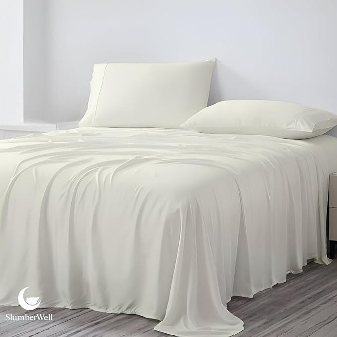 SlumberWell 4 Piece Luxury Soft Microfiber Fitted Bed Sheet Set for Campers 8 to 12 Inch Deep Pocket RV Full 54 x 75 Ivory