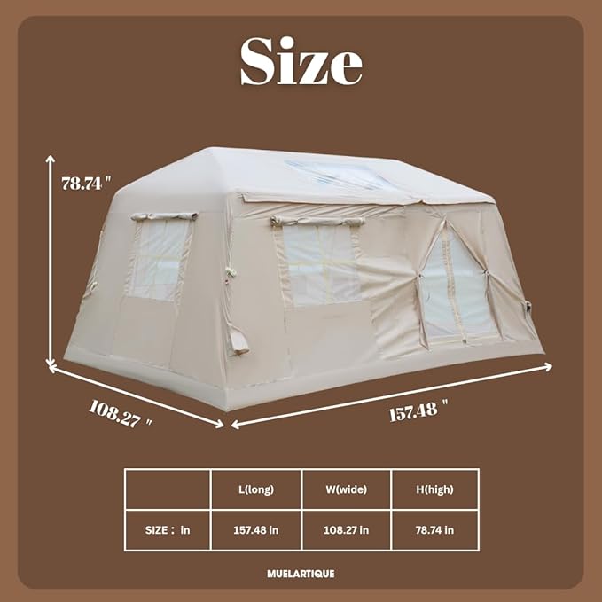 Easy Setup Inflatable Camping Tent Waterproof 4 Season Air Tent with Hand Pump Oxford Glamping Tent for 4/6/8 Adults