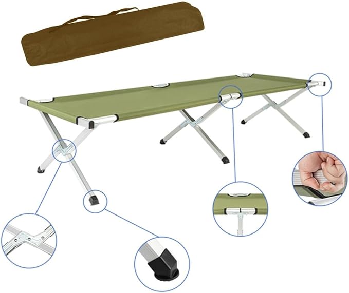Portable Folding Camping Cot for Adults Heavy Duty Outdoor Sleeping Bed with 610D Oxford Cloth &amp Carry Bag Lightweight Aluminum Frame Supports 275lbs for Hiking Travel Office Nap (Green)