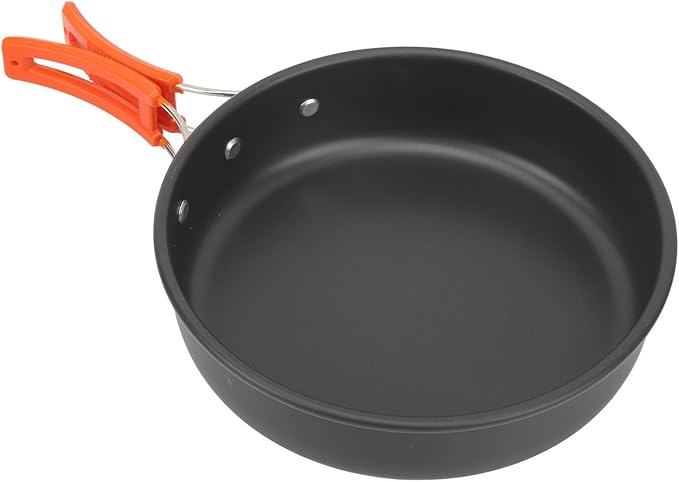 Camping Cookware Mess Kit Portable Cooking Set Hard Anodized Aluminum Lightweight Black - Non Stick Folding Utensils Ideal for Backpacking and Outdoor Cooking