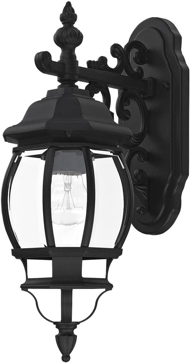 Livex Lighting 7706-14 Frontenac 1-Light Outdoor Wall Lantern with Clear Beveled Glass Shades 20 x 6.5 Black