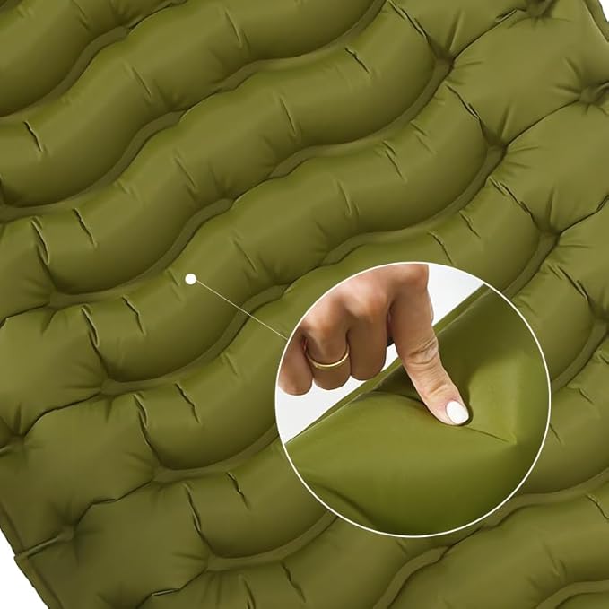 Enlarged and thickened air Sleeping Mats for camping (78.75 x 27.55 X 3.93 inches) 330lbs load capacity quick inflation in 25 seconds at maximum speed low noise TPU coated(Military Green)
