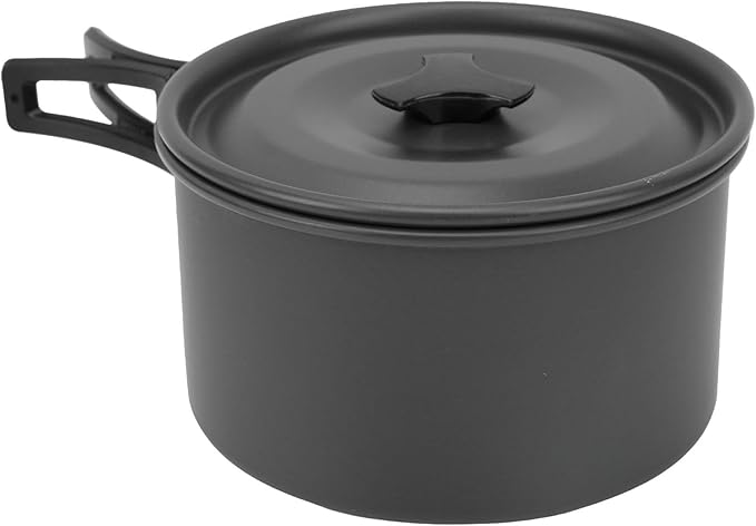 Camping Cookware Mess Kit Portable Set Hard Oxidized Aluminum Lightweight Black - Non Stick Surface Folding Utensils Ideal for Backpacking and Outdoor Cooking