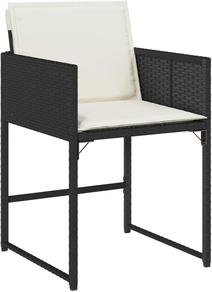4-Piece Black PE Rattan Patio Chairs with Cream Cushions Outdoor Furniture Set Foldable Backrest Lounge Chairs for Poolside Backyard Deck Garden and Porch
