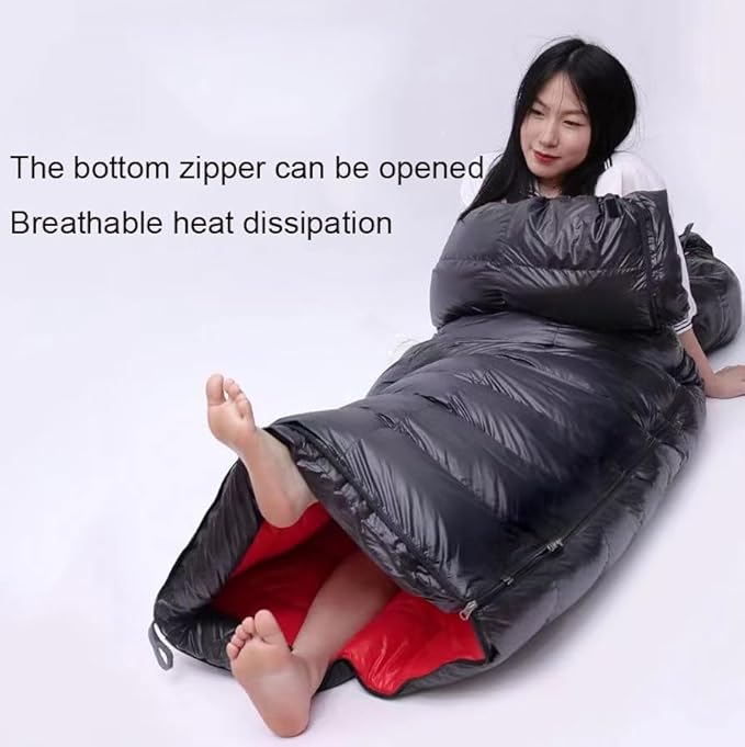 Down Sleeping Bag Filling 1000g/1200g/1500g White Goose Down Winter Sleeping Bag Envelope Sleeping Bag with Removable Cap Backpack Sleeping Bag for Hiking Camping