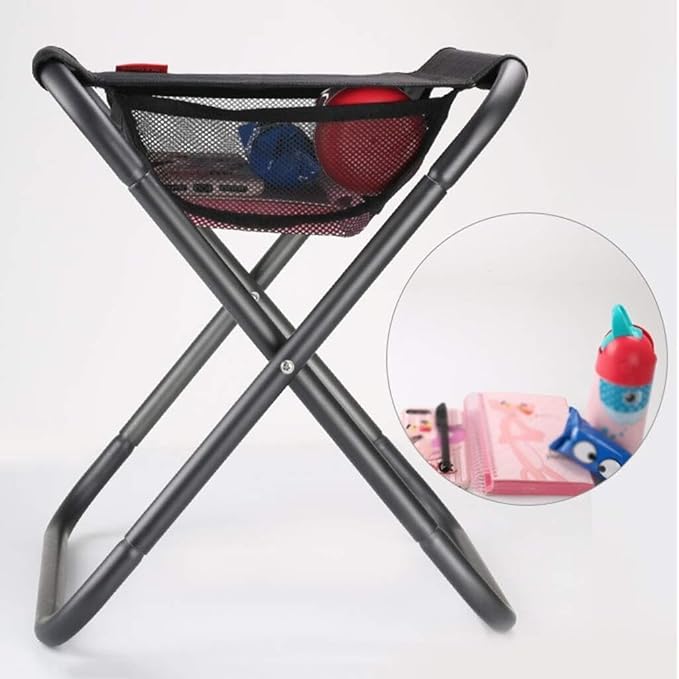 Portable Folding Camping Stool with Storage Mesh Pocket Compact &amp Lightweight Ideal for Outdoor Activities - 31x36x40CM
